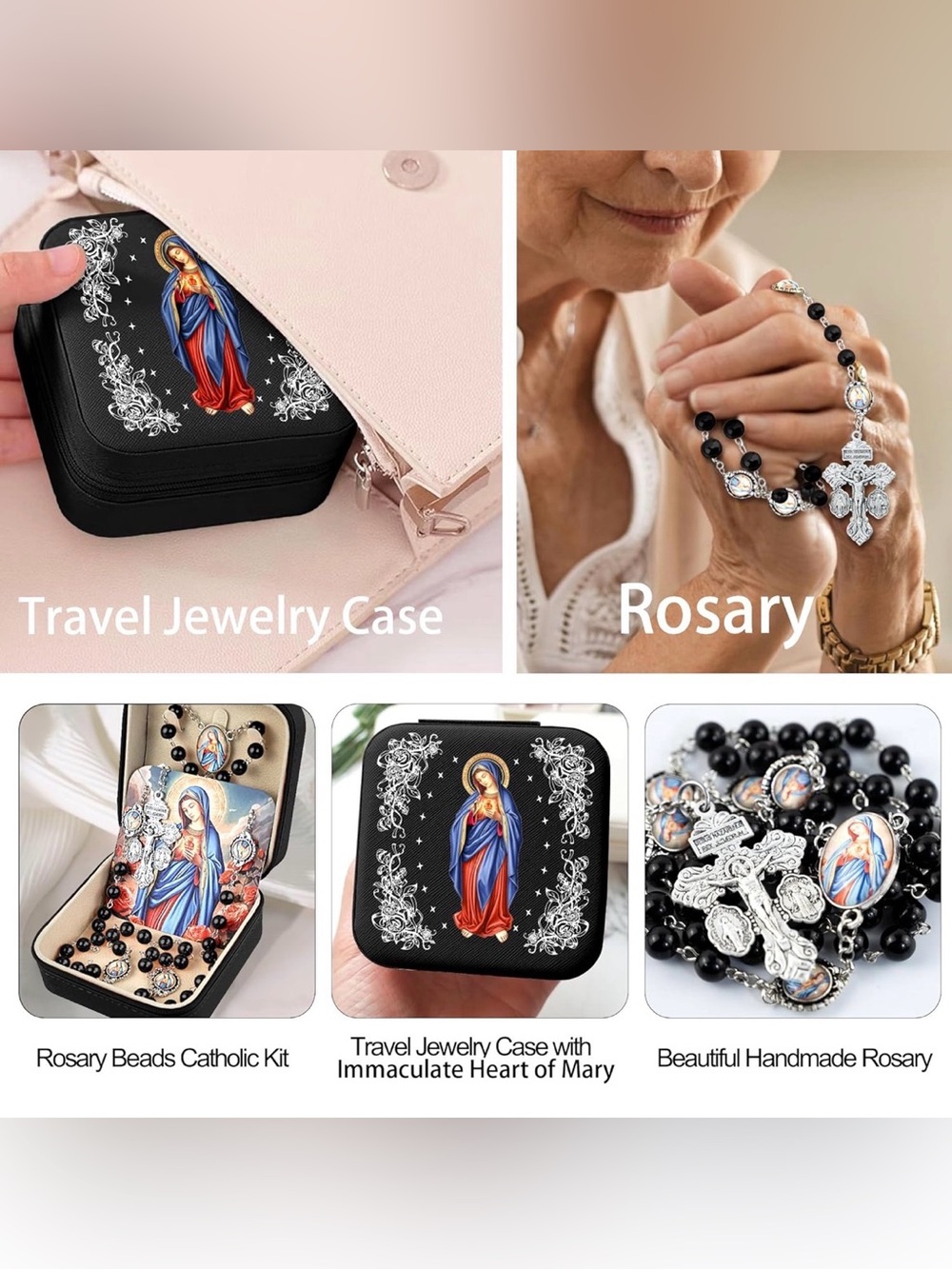 Virgin Mary Rosary Necklace w/ Travel Case. NWT 1 of each color available - Picture 3 of 10